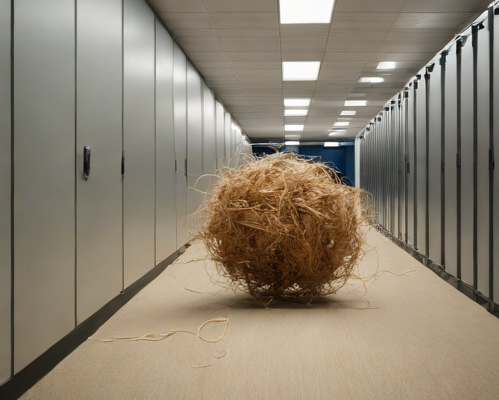 a tumbleweed, blowing down the aisles of a server room
